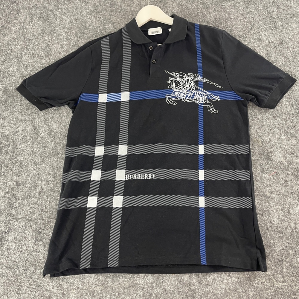 Burberry Polo Shirt Mens Extra Large Black Short Sleeve Cotton Logo N321